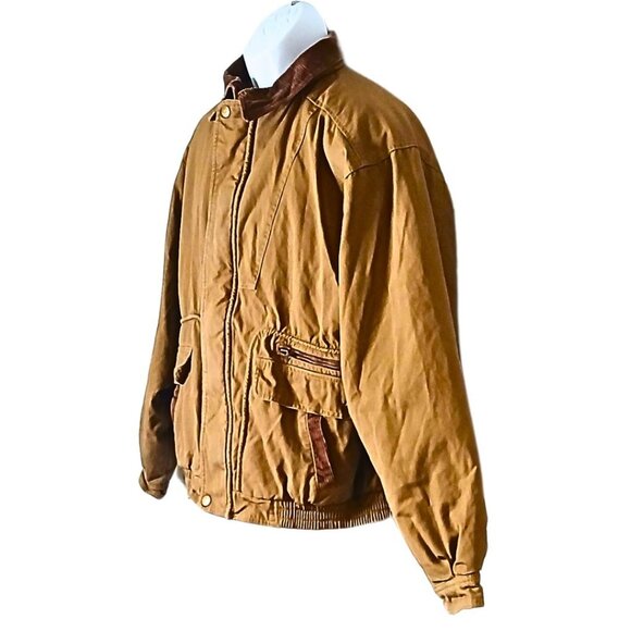 American Weekend Mens Bomber Coat Size L Tan Corduroy Contrast Insulated Chore - Picture 2 of 10